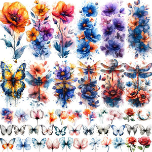 GLARYYEARS tatuajes temporales: flor y mariposa grande para un look llamativo en la piel.