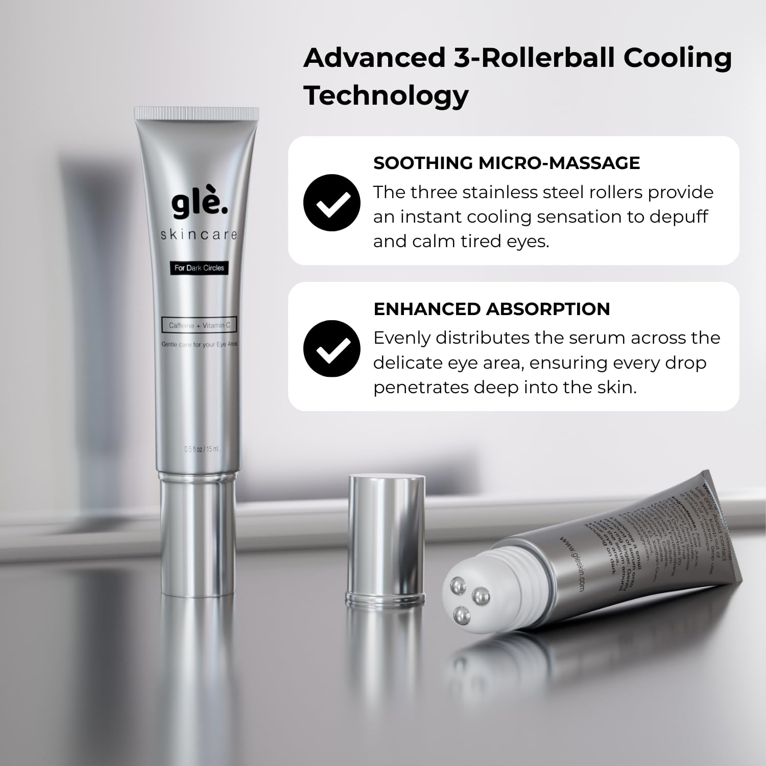 Gle Skincare serum de ojos, ingredientes naturales, fórmula hipoalergénica y suave.