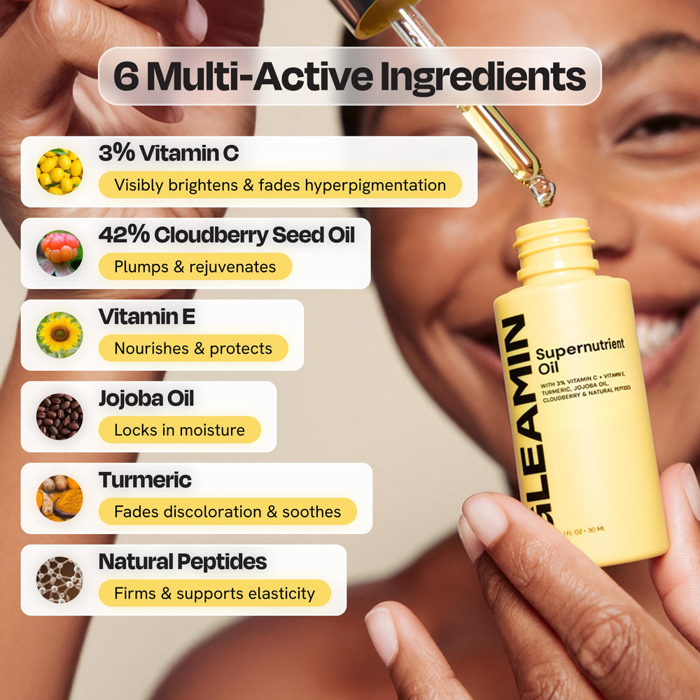 Gleamin Supernutrient: aceite facial con mora de nube para tono uniforme