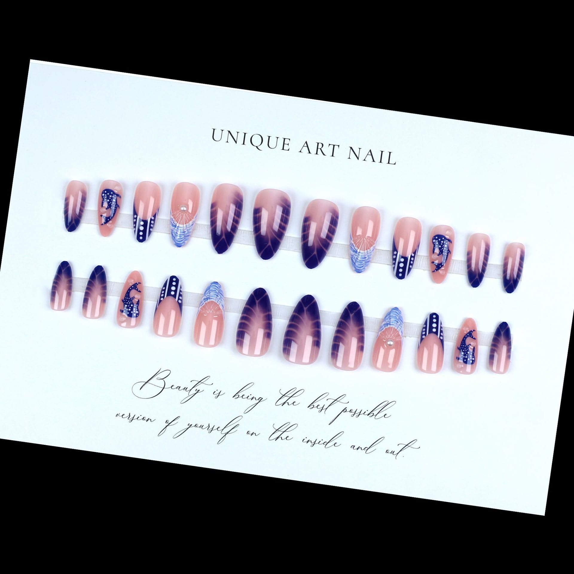 Gleamrain uñas postizas para verano, estilo almendra nude