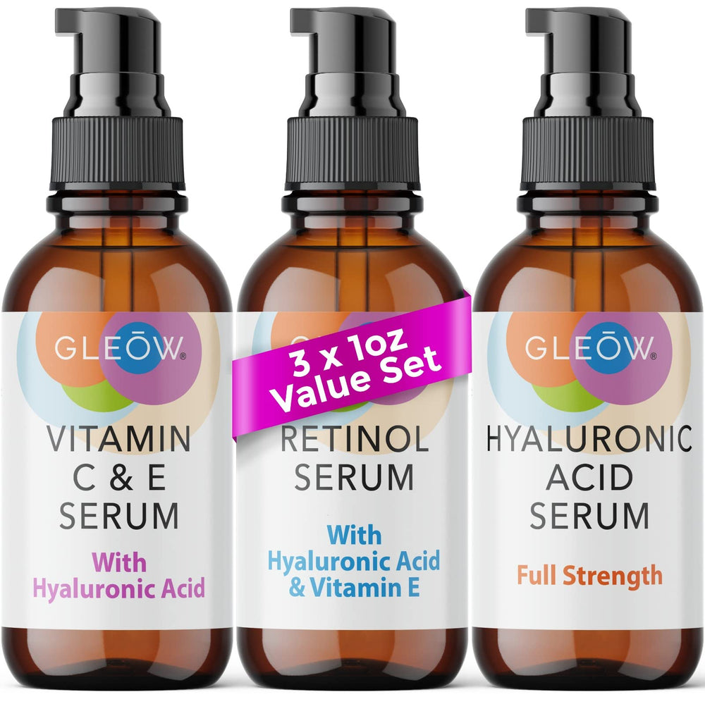 GLEOW suero retinol, botella, aplicación suave para piel más tersa.