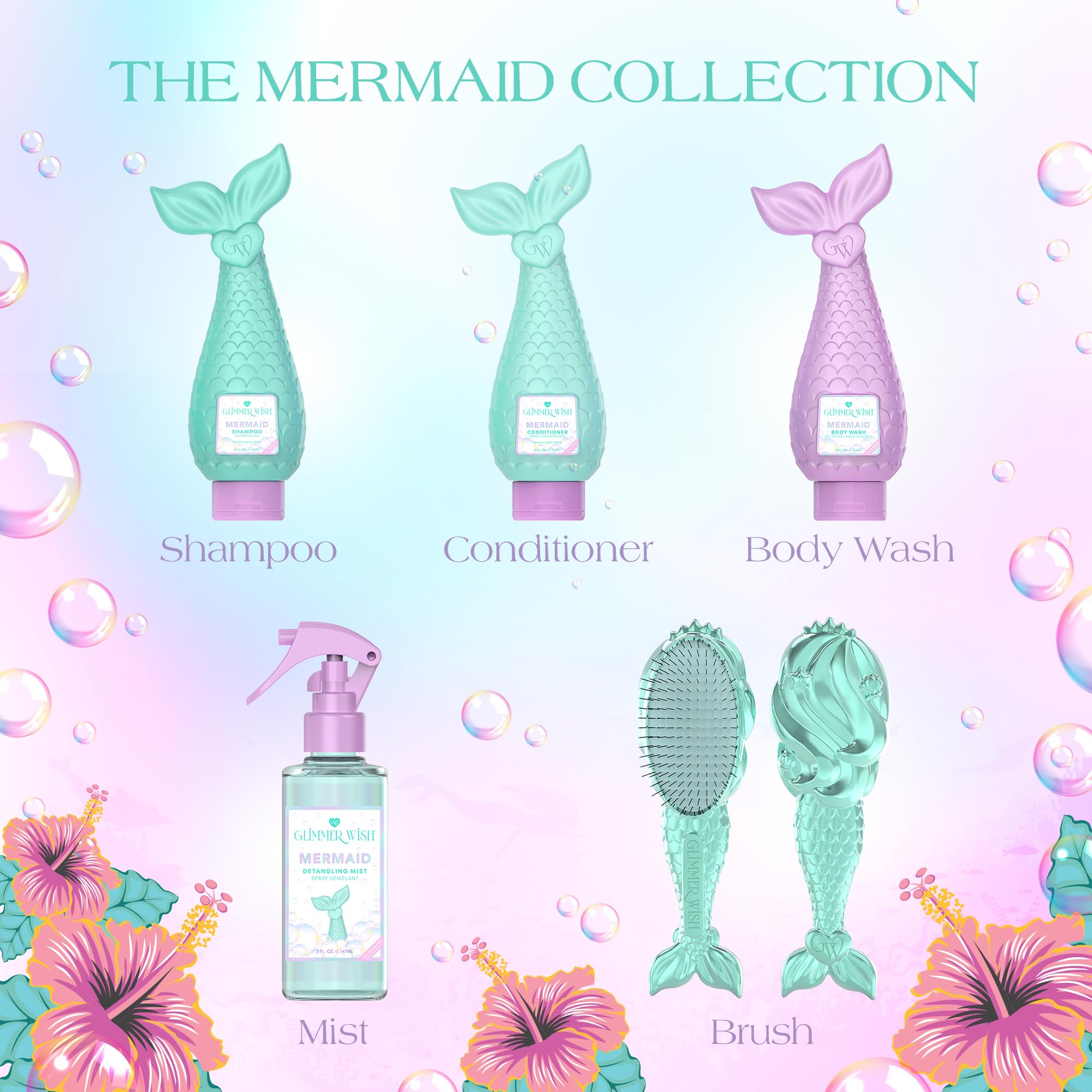 Glimmer Wish Mermaid Kids Shampoo, cabello suave tras el lavado para peques activos.