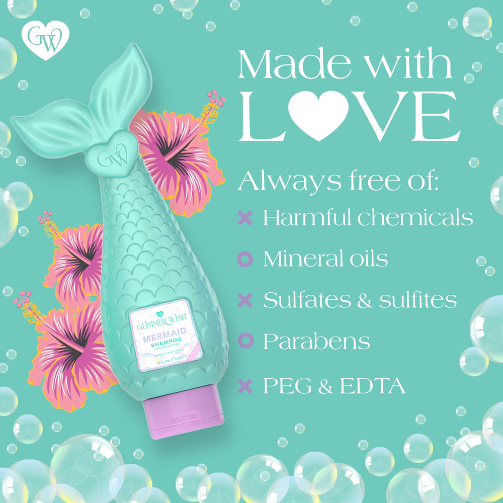 Glimmer Wish Mermaid Kids Shampoo, diseño reciclado que cuida el planeta.