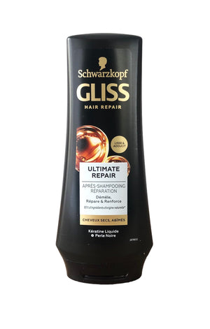 Gliss Kur Acondicionador Reparación Definitiva en acción para cabello dañado y suave.