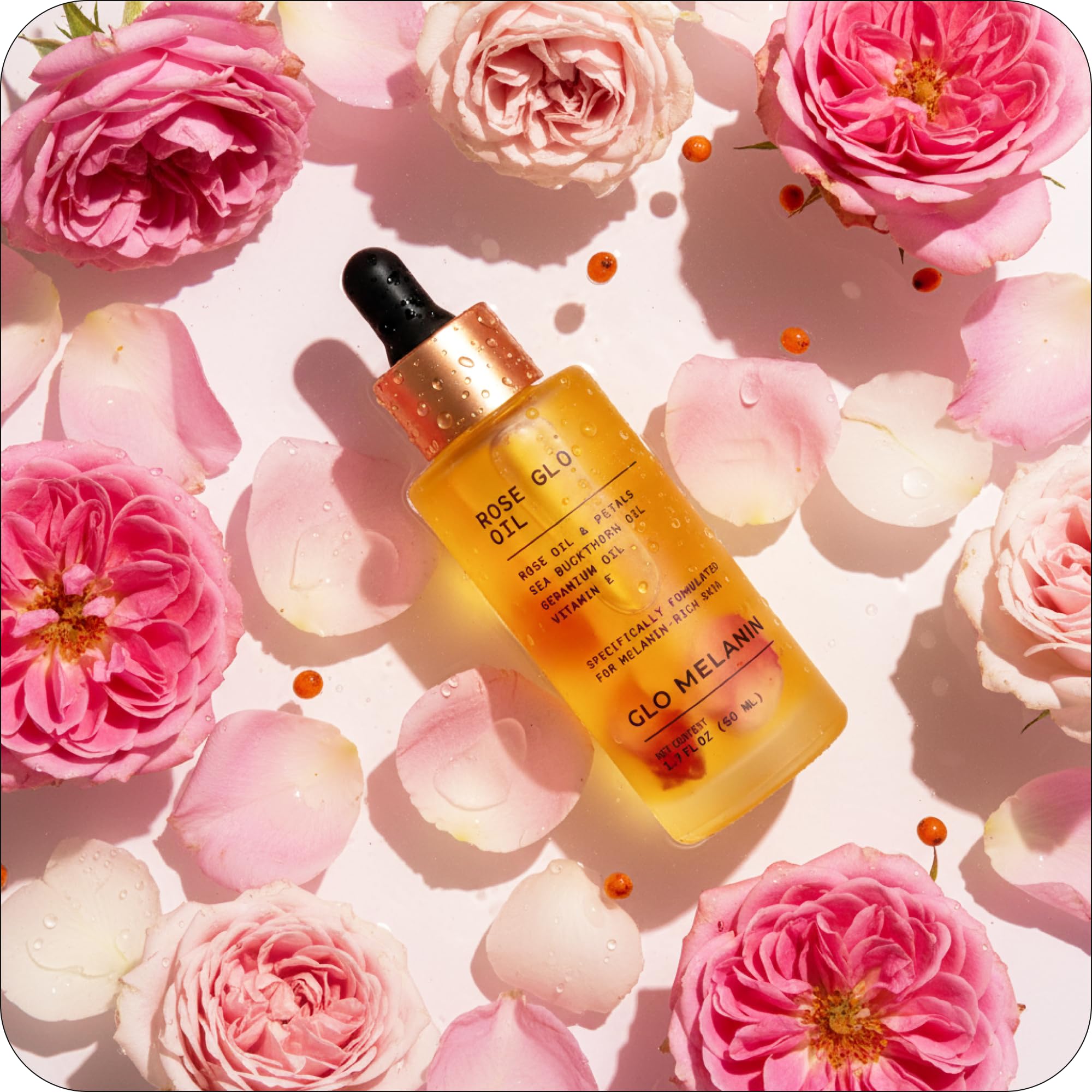 Empaque elegante del Rose Glo Oil de Glo Melanin