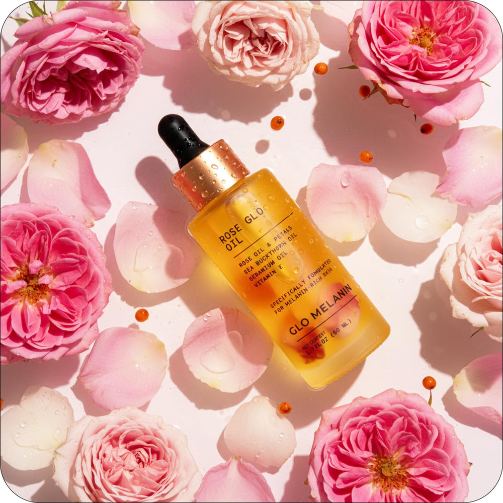 Empaque elegante del Rose Glo Oil de Glo Melanin