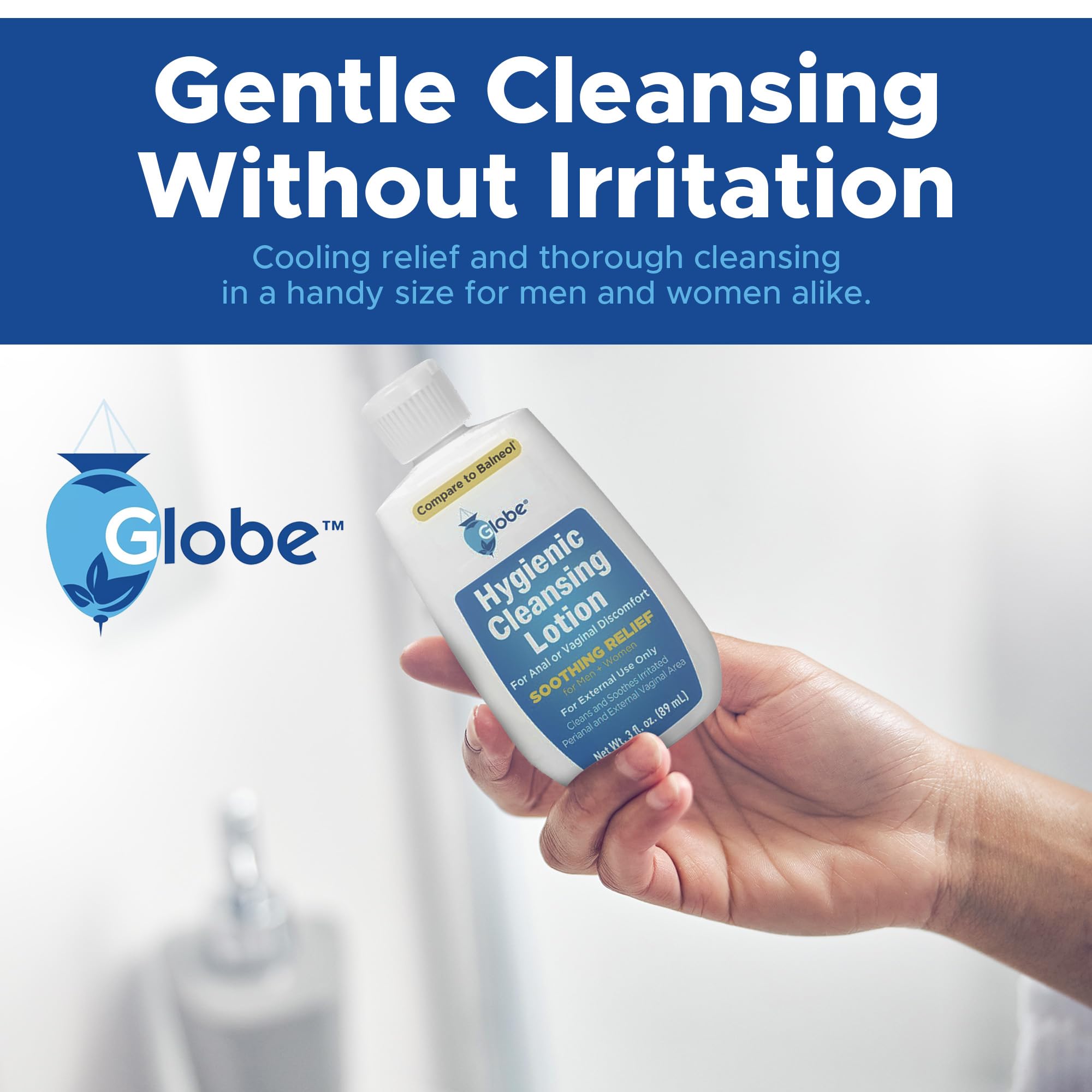 Alivio suave para molestia localizada con Globe Hygienic Cleansing Lotion.