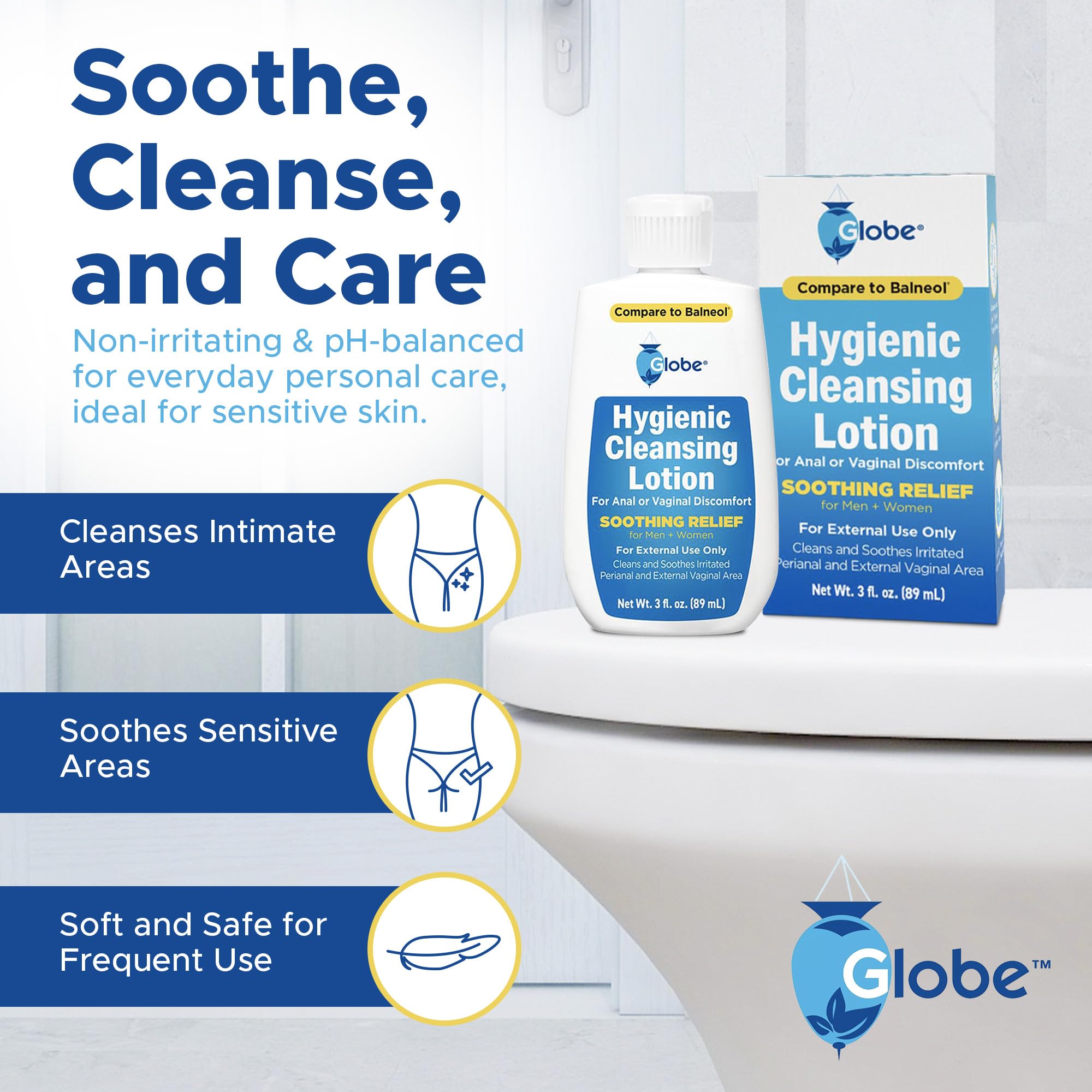 Textura suave de Globe Hygienic Cleansing Lotion para limpieza delicada.