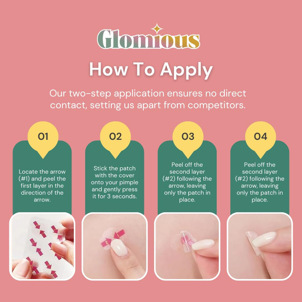 Glomious parches acne: aplicación en dos pasos facilita uso.
