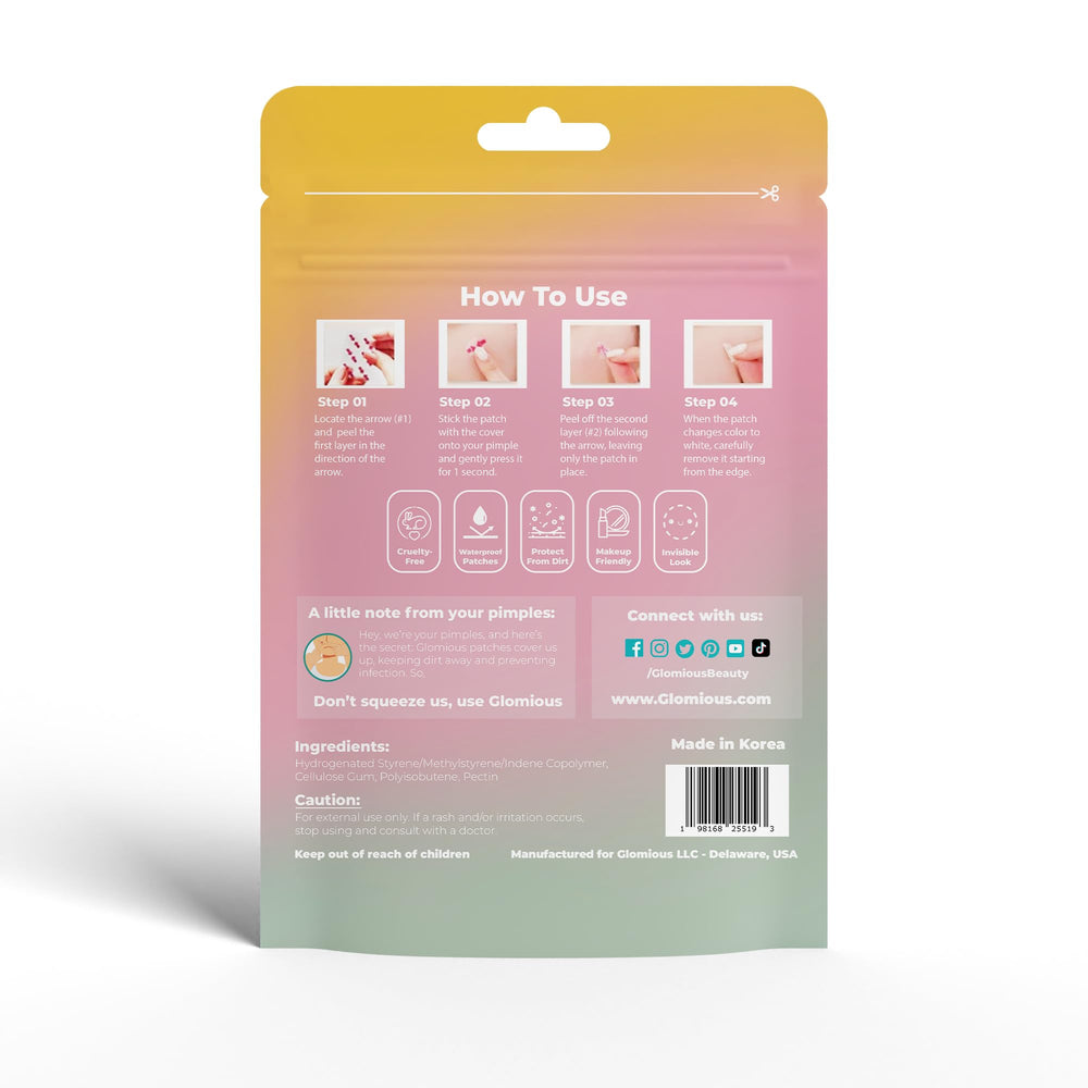Glomious parches acne: parche transparente en piel para discreción.