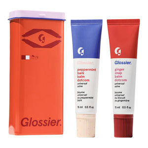 Glossier Bálsamo Dotcom Dúo en empaque elegante, ideal para regalo