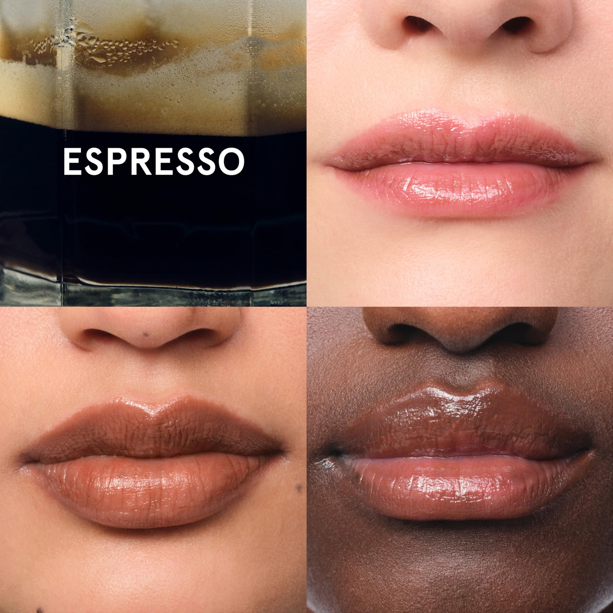 Presentación en envase práctico de Glossier Balm Dotcom Espresso.
