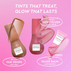 Glow Recipe Hue Drops Sun Glow aplicado en la piel para tono cálido radiante.