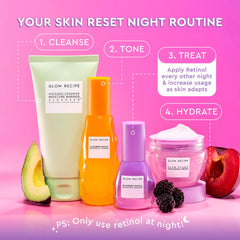 Aplicación en rostro con Glow Recipe, rutina nocturna de cuidado facial.