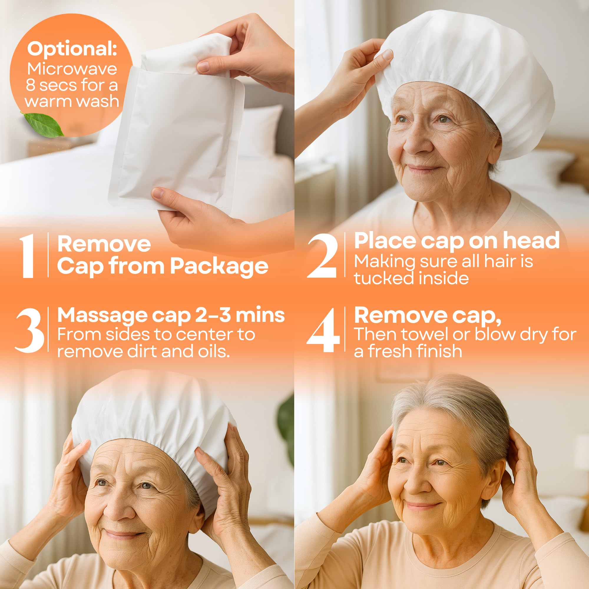 GLOWSPA Gorro prehumedecido para limpieza rápida del cabello sin agua