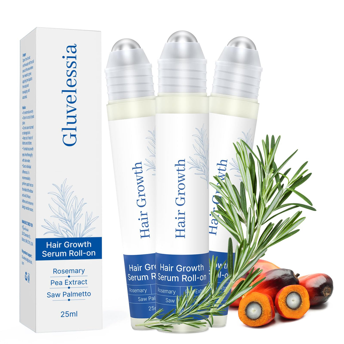 Gluvelessia serum capilar con rodillo y romero para mayor densidad visible