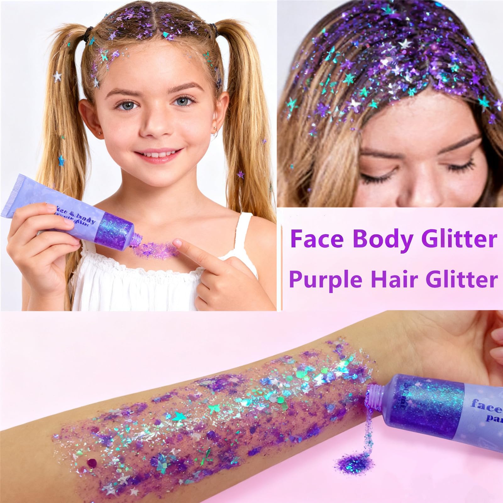 Go Ho Glitter Sirena Morada, purpurina para cuerpo, realza looks de fiesta y festivales