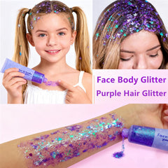 Go Ho Glitter Sirena Morada, purpurina para cuerpo, realza looks de fiesta y festivales