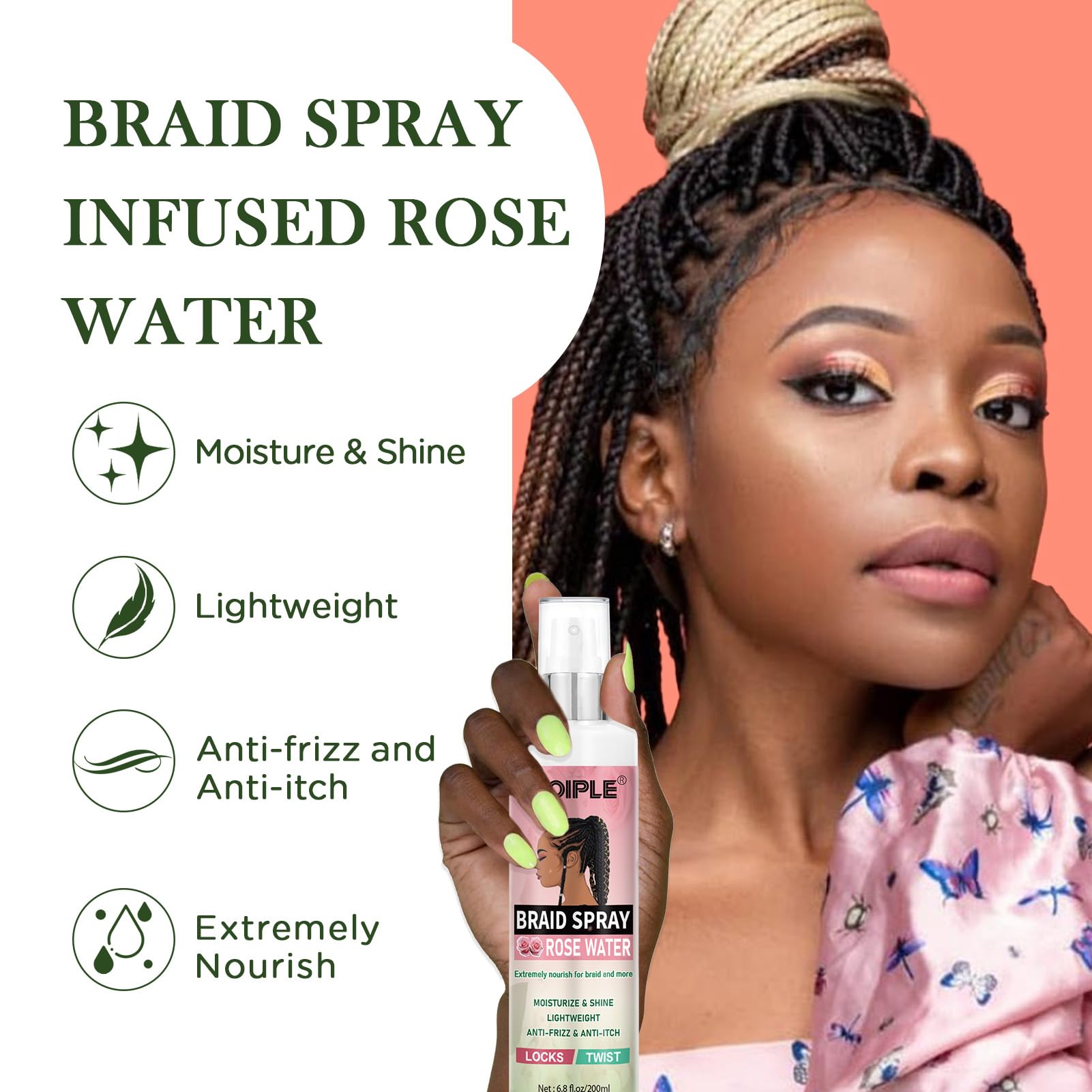 Goiple Braid Spray Rosa Menta sobre trenzas para brillo ligero