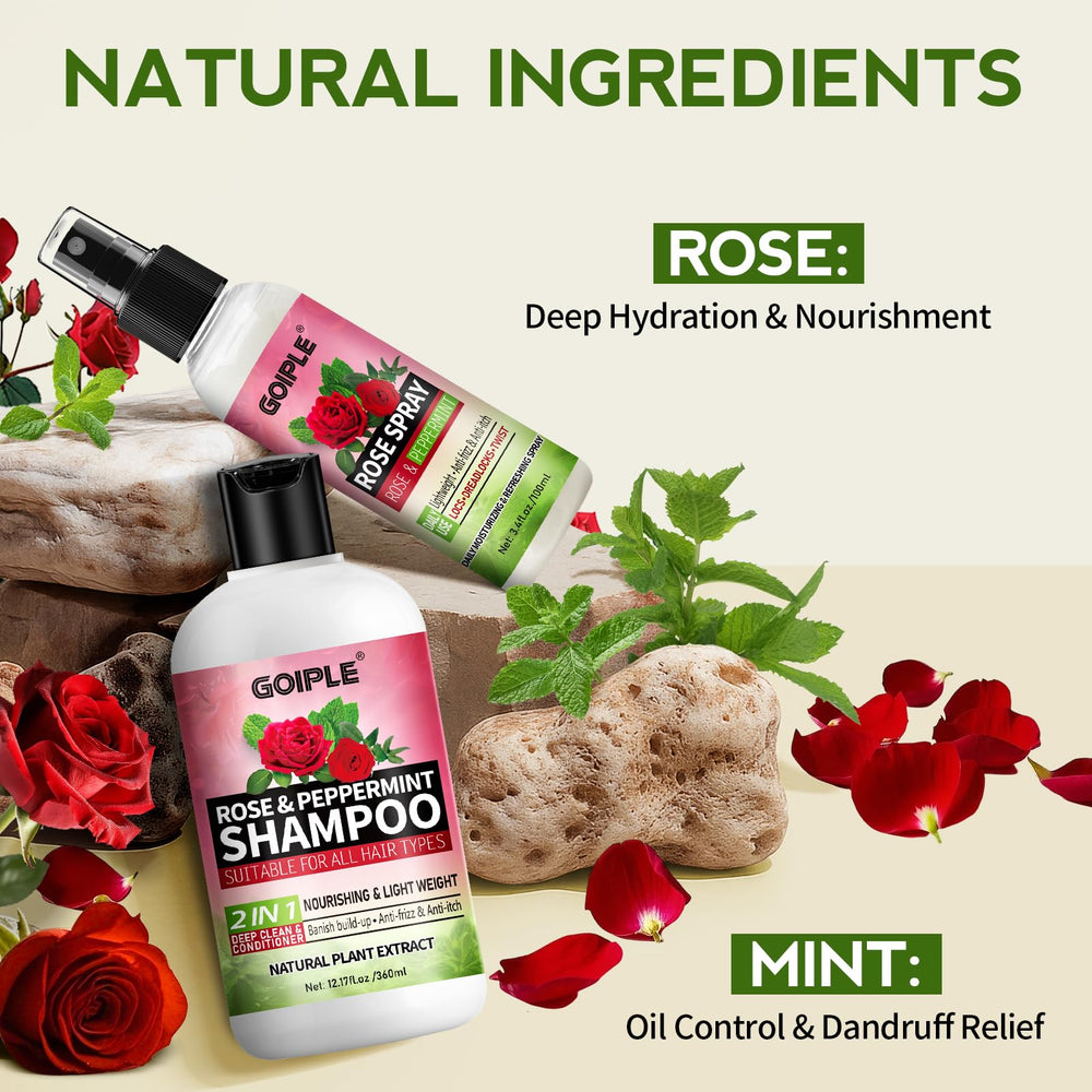 Goiple champú 2 en 1 para trenzas con agua de rosas limpia suavemente.