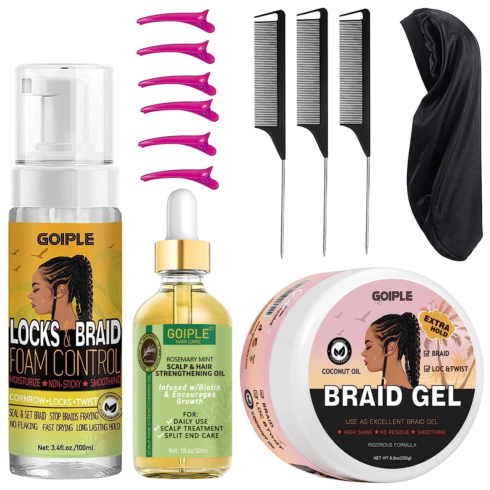 Goiple espuma para trenzas: fijacion firme y control de humedad.