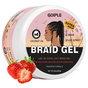 Goiple gel de trenza: botella y fijación extrema para peinados duraderos.
