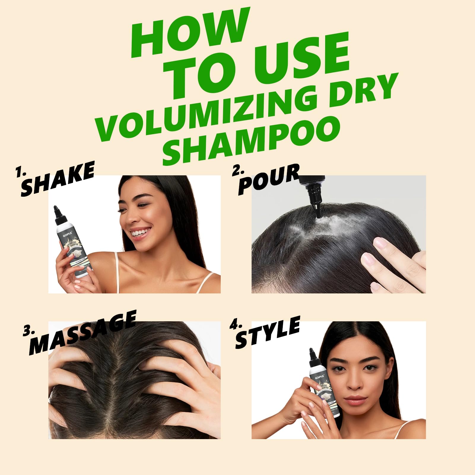 Goiple Polvo Shampoo Seco, sin residuos visibles tras el uso diario.