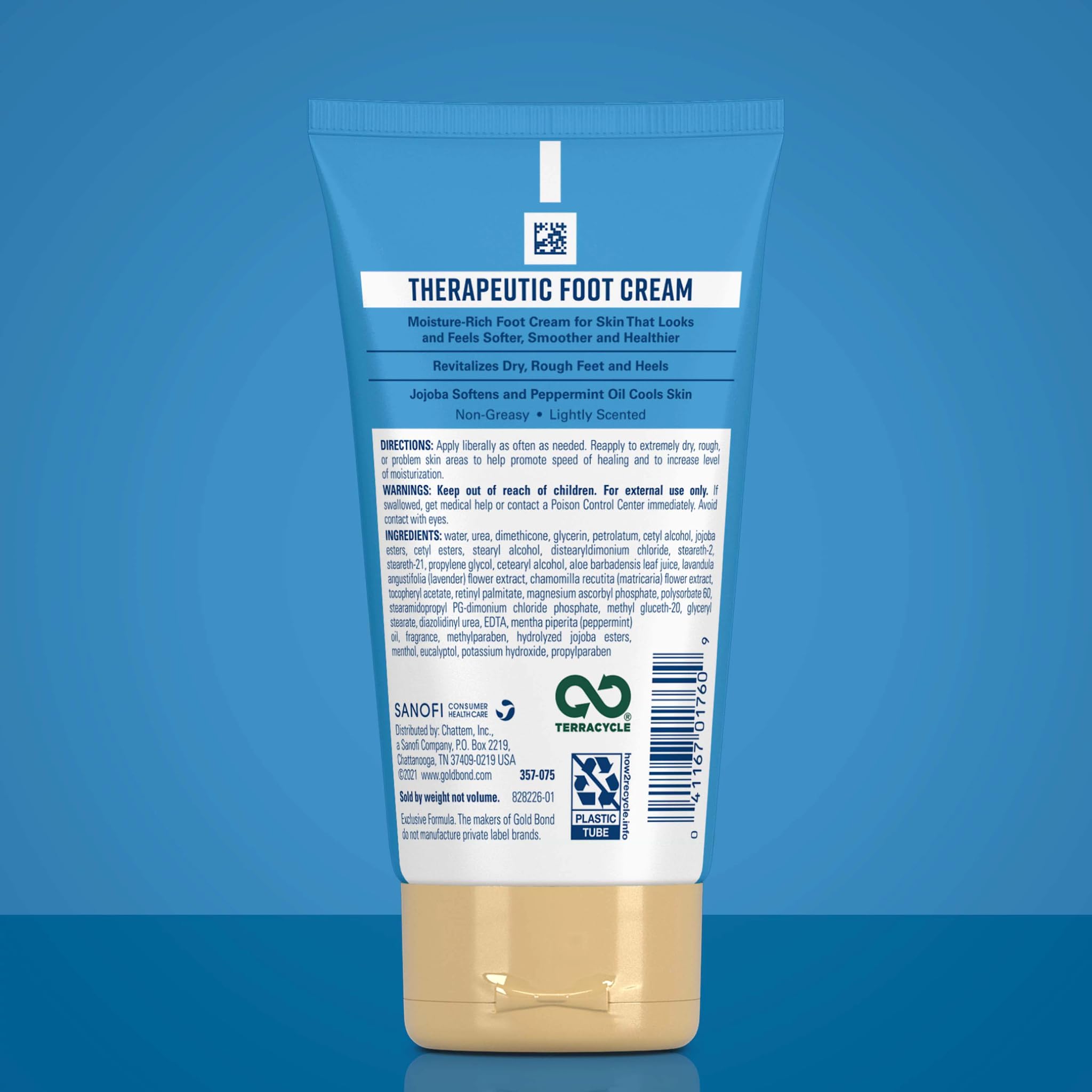 Gold Bond crema para pies, contiene jojoba para suavizar la piel.