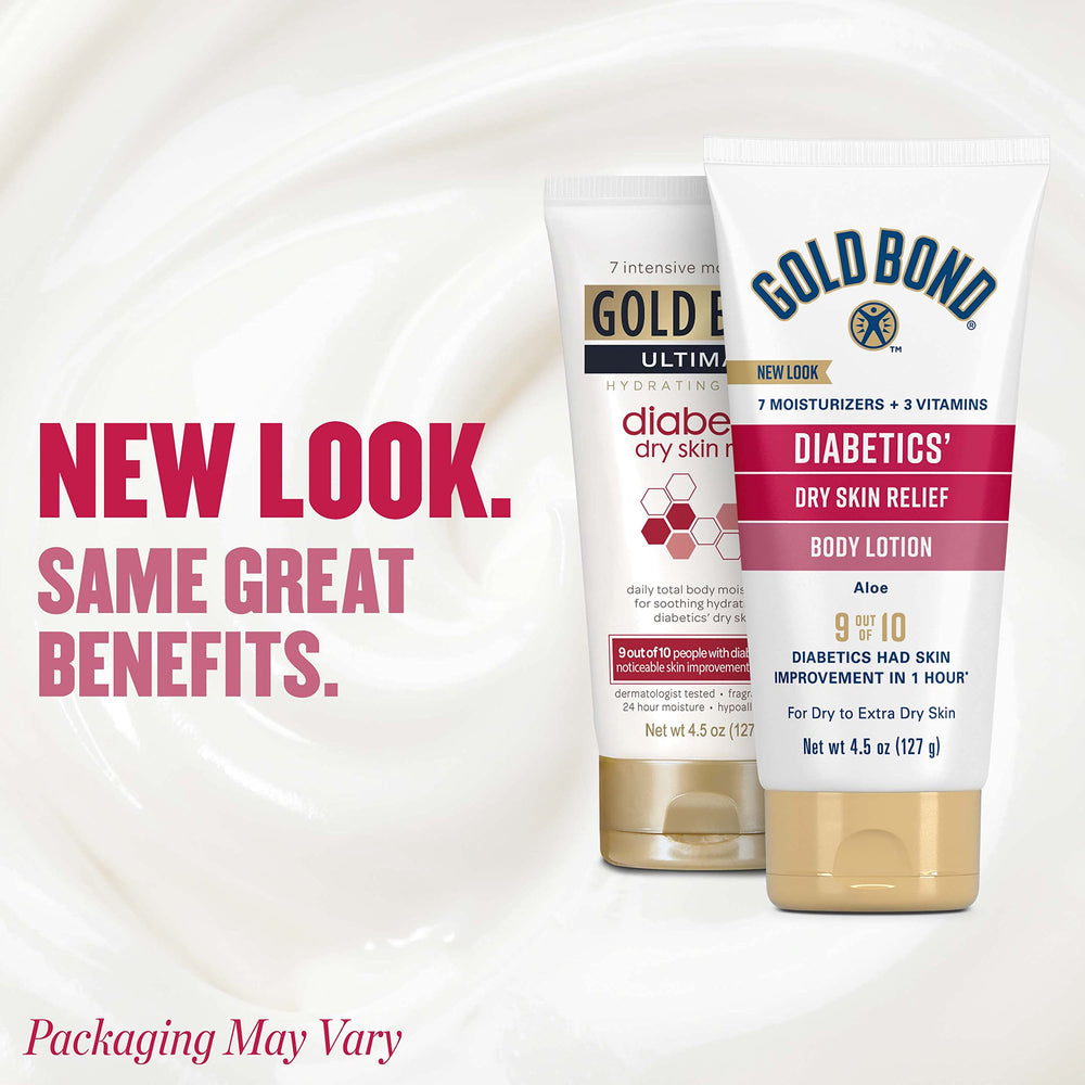 Loción diabética Gold Bond para piel seca con aloe y vitamina E para uso diario.