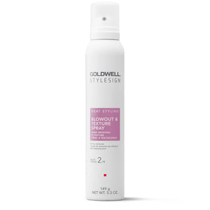 Botella Goldwell StyleSign Blowout & Texture Spray lista para volumen y brillo.