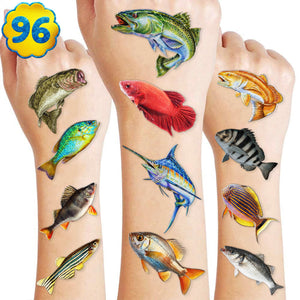 Tatuaje Gone Fishing: pez con burbujas para fiestas y ropa.