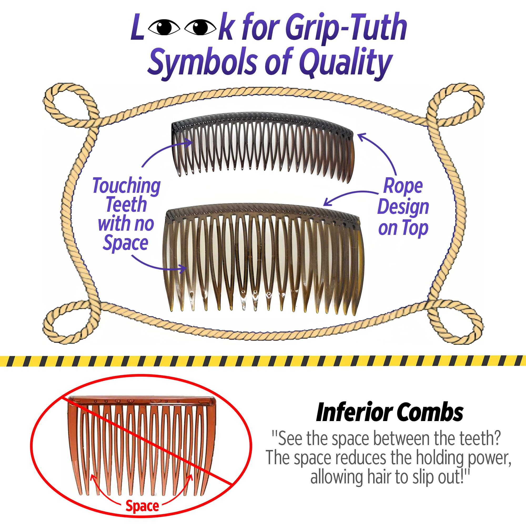 Good Hair Days Grip-Tuth, detalle dientes tocando, fijación suave para cabello.