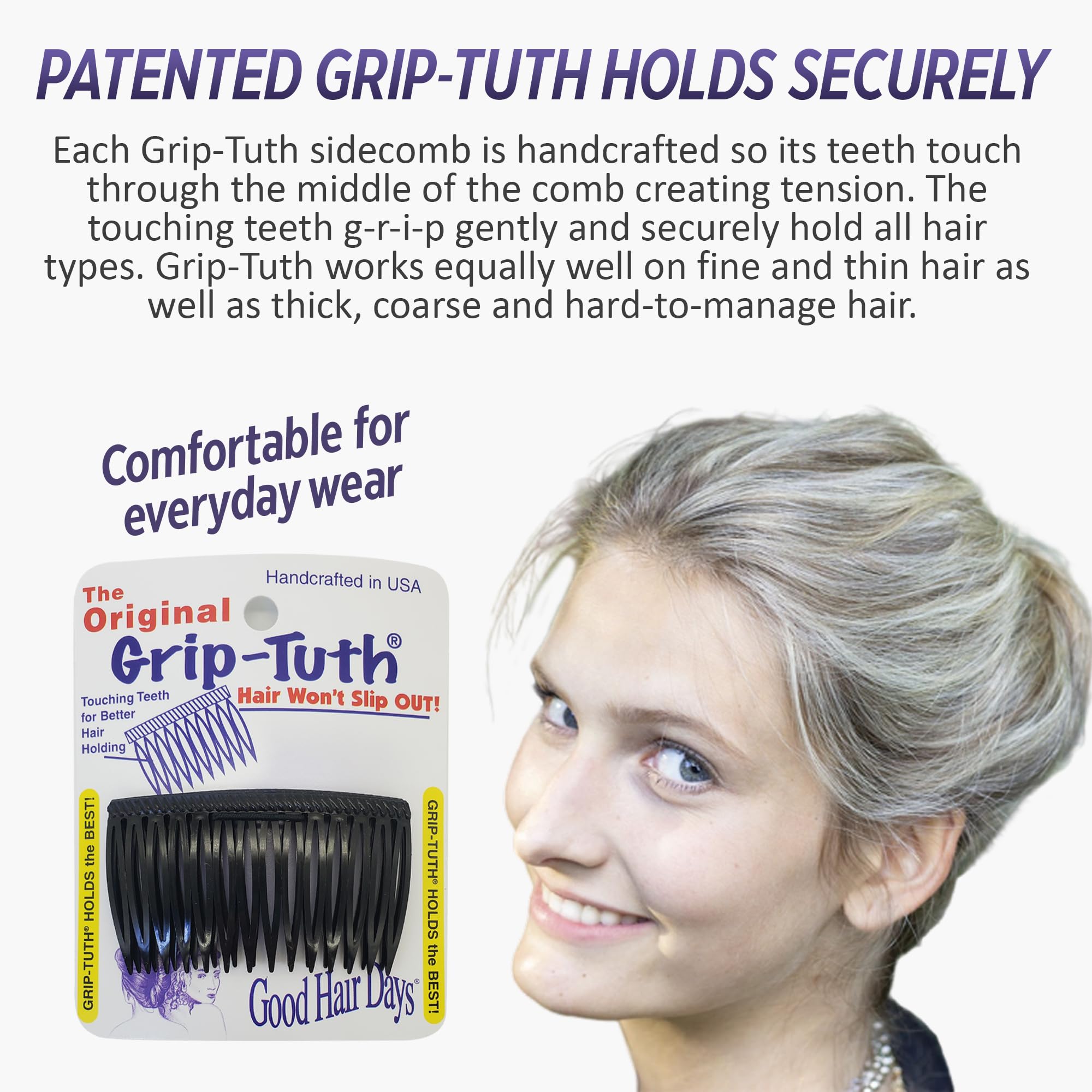 Good Hair Days Grip-Tuth: pareja de peines laterales concha carey para peinados variados.