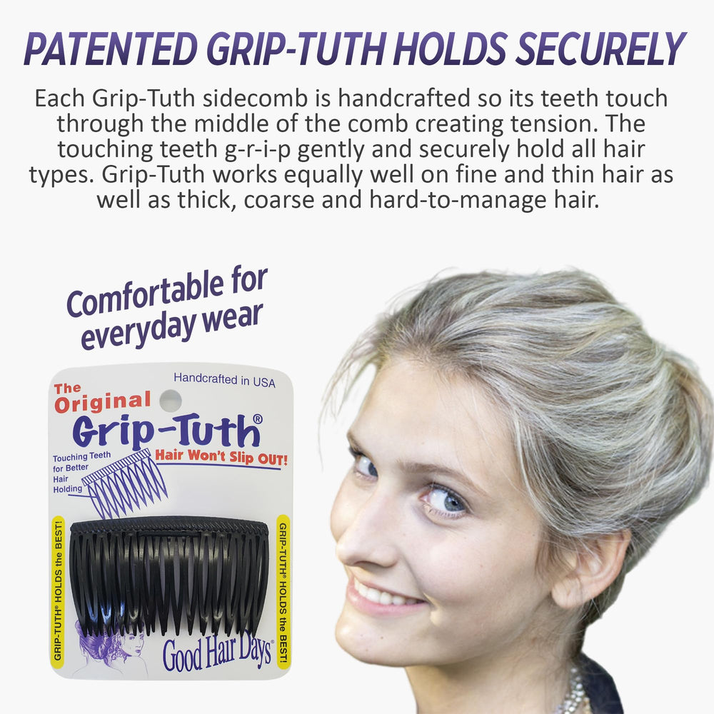 Good Hair Days Grip-Tuth: pareja de peines laterales concha carey para peinados variados.