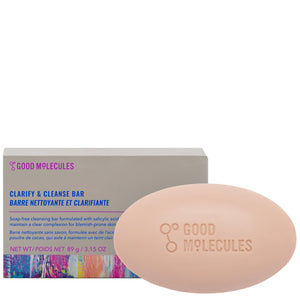 Good Molecules Clarify and Cleanse Bar muestra ingredientes clave para equilibrar el tono
