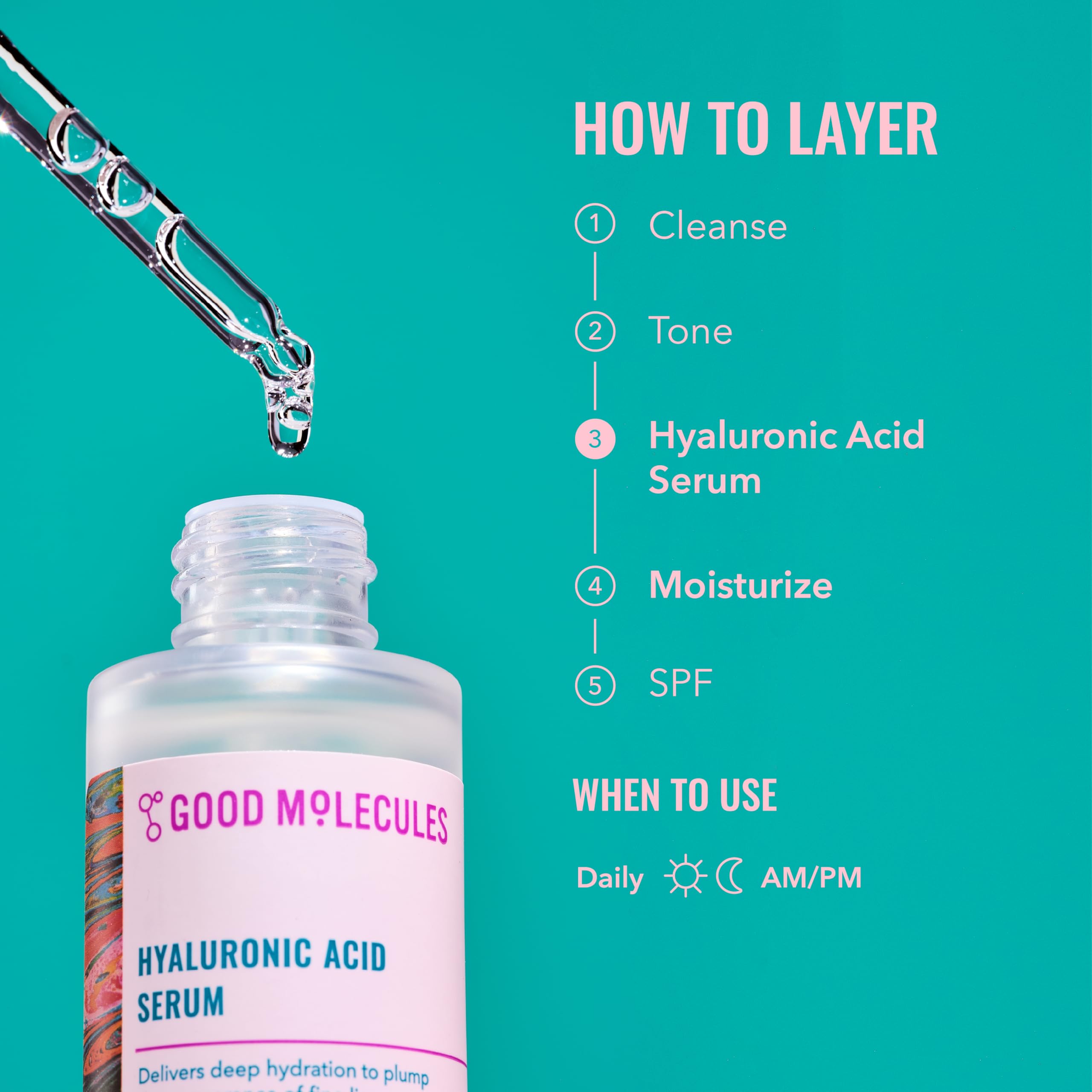 Good Molecules serum, penetración en dos niveles de la piel para mayor hidratación