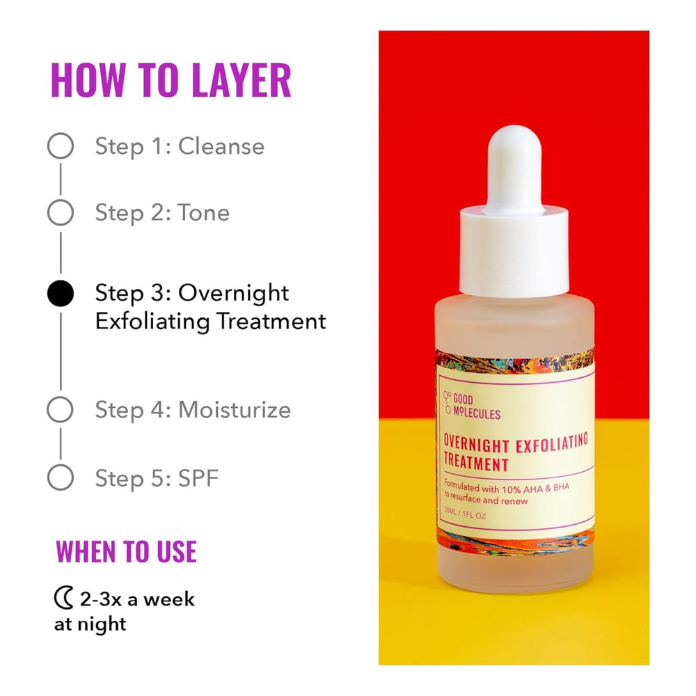 Good Molecules: aplicación nocturna con gotas para exfoliar durante la noche.