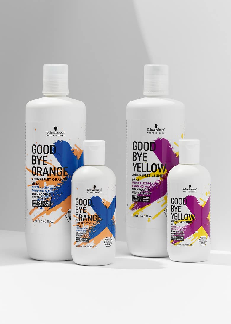 GOODBYE YELLOW shampoo etiqueta-ph4-5 para balance suave del cabello.