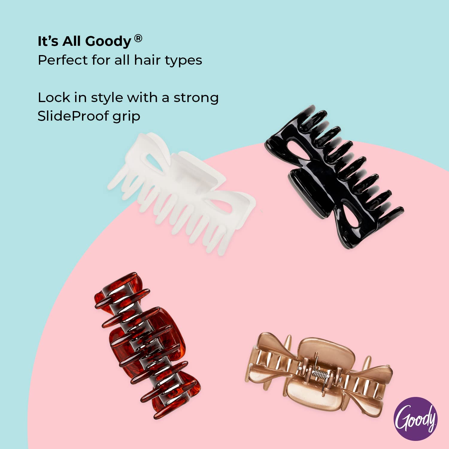 Goody SlideProof Classics Medianos Claw Clip uso-diario, práctico para cualquier ocasión.