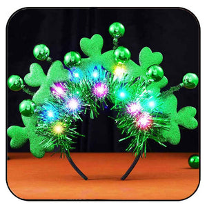Diadema GORTIN iluminada con trébol verde, ideal para destacar en fiestas.