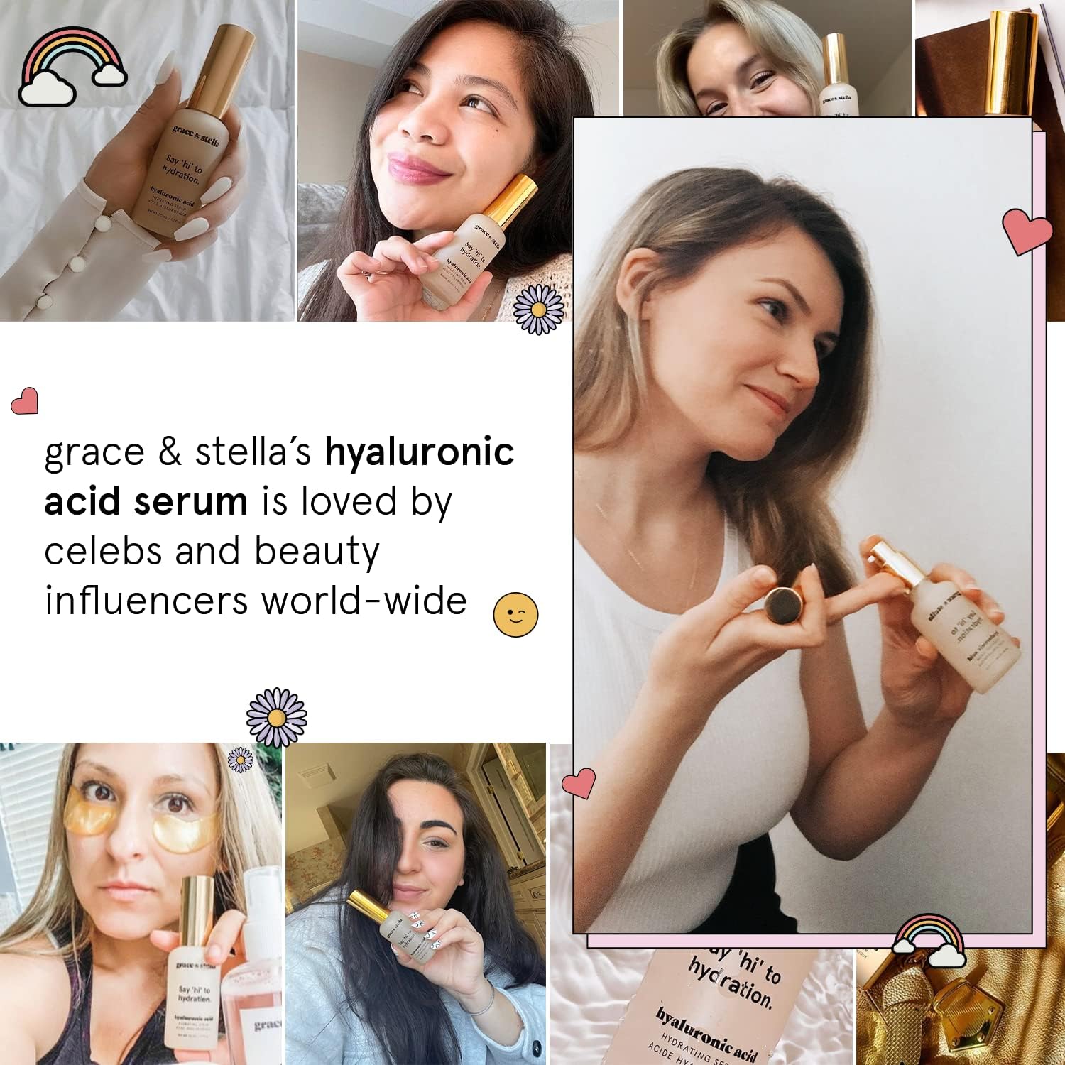 Piel iluminada con Grace & Stella serum hialuronico tras la aplicación