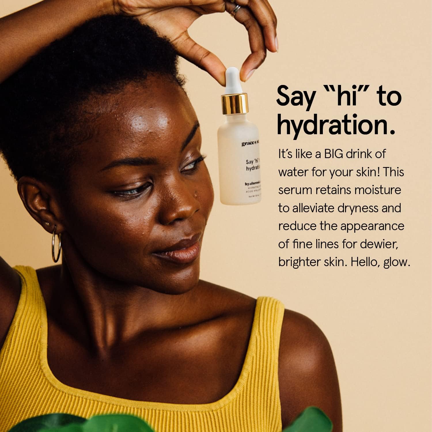 Grace & Stella serum hialurónico, textura ligera para absorción rápida en el rostro.