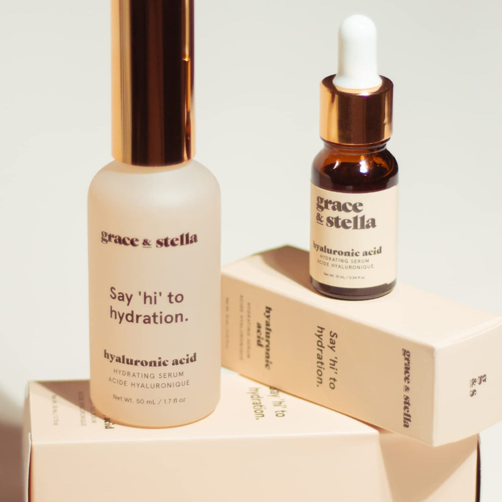 Grace & Stella serum hialurónico, vegano, fórmula limpia para piel sensible.