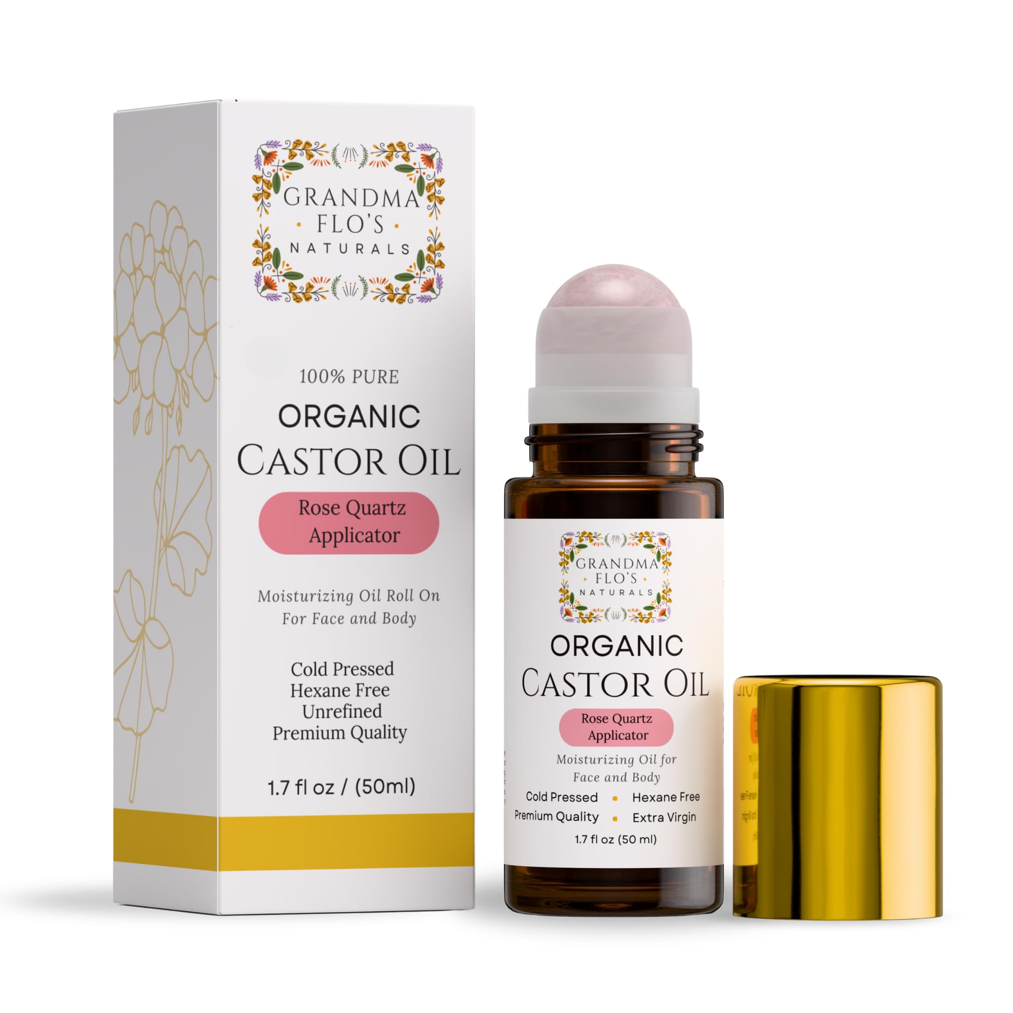 Frasco ámbar protege el aceite de la luz en Grandma Flo's Naturals
