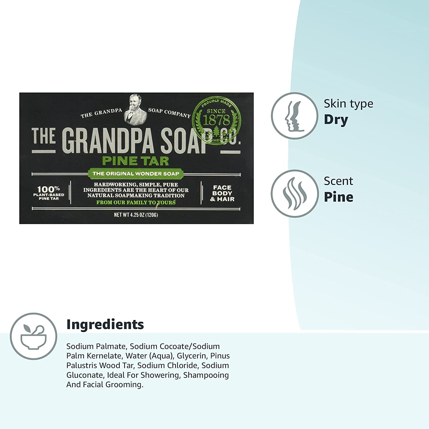 Grandpa's Jabon Pino Tar uso ducha, aroma natural.
