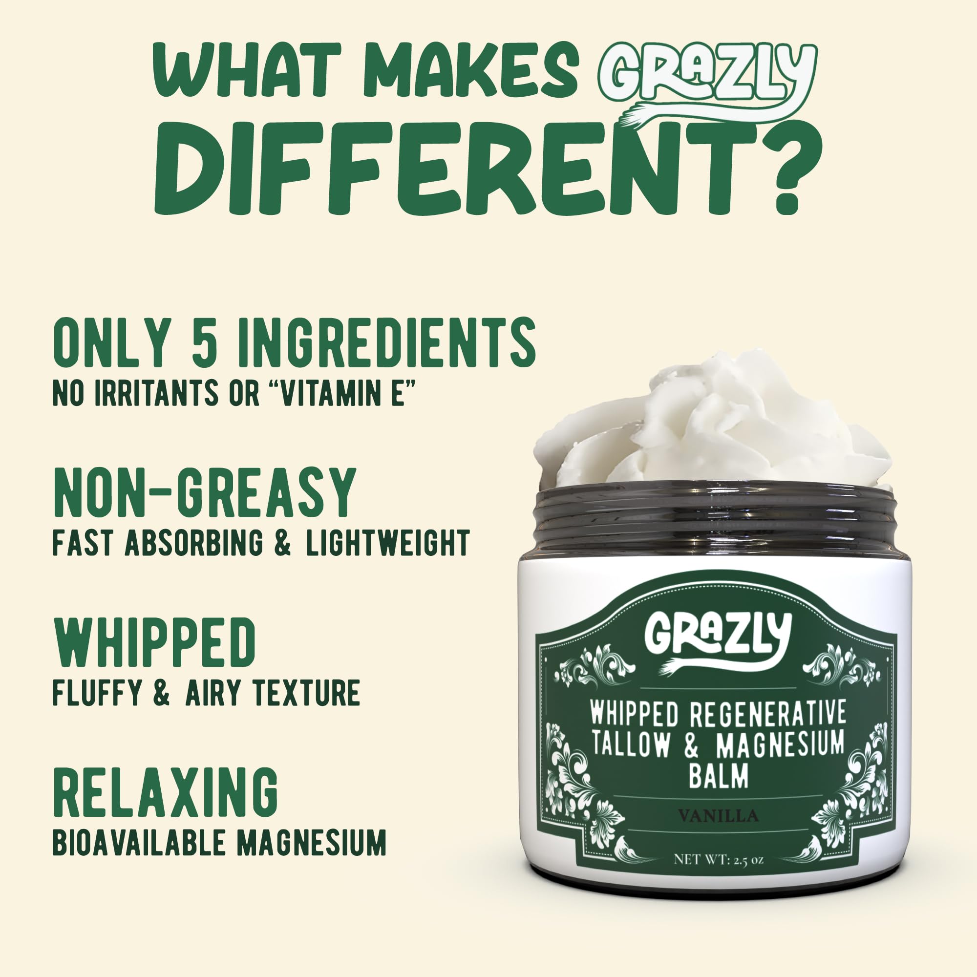 Textura esponjosa de Grazly, crema ligera que se absorbe rápidamente.
