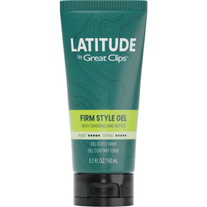Great Clips Latitude Gel para hombre, envase visible con agarre alto para estilo duradero.