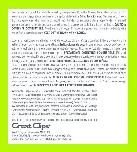 GREAT CLIPS Glossing Multi-Task Cream prepara el cabello para peinado y estilo.
