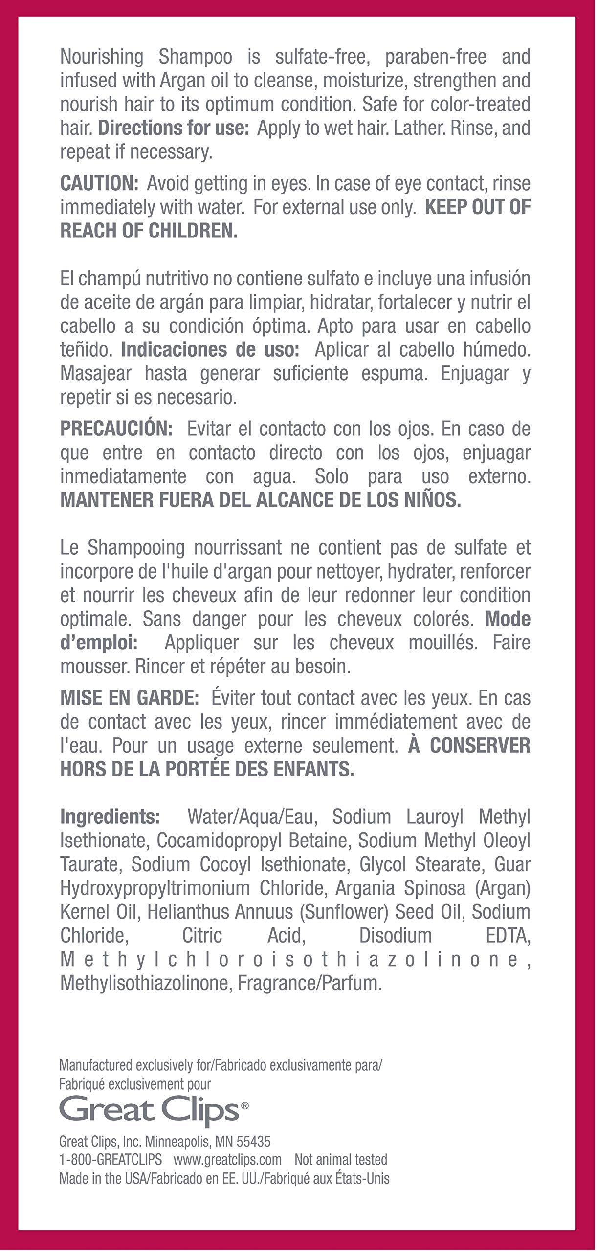 Great Clips textura cremosa facilita masajes capilares y distribución uniforme.