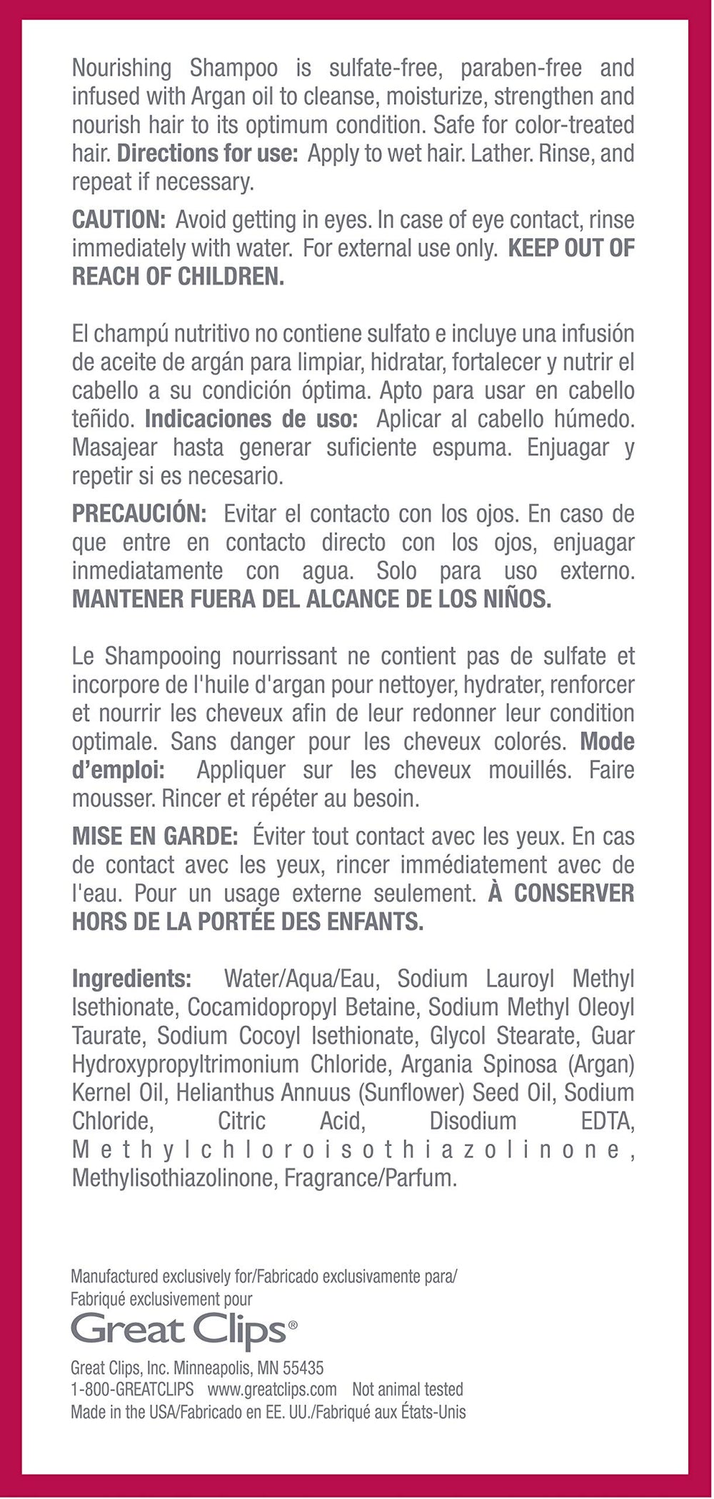 Great Clips textura cremosa facilita masajes capilares y distribución uniforme.